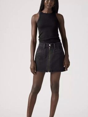 Levi's Black Moto Denim Front-Zip Mini Skirt